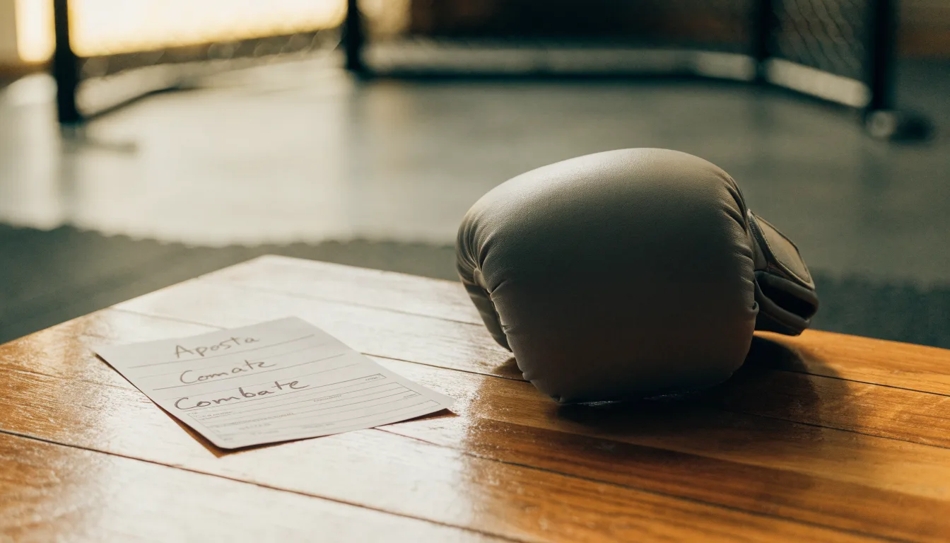 Uma bola de futebol pousada sobre um talão de apostas em branco numa mesa de madeira, à luz do dia