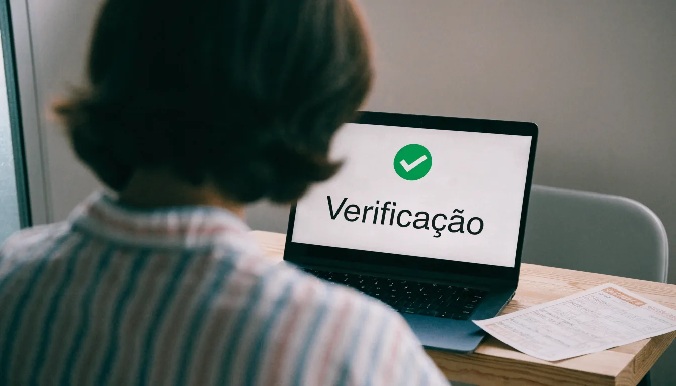 Uma folha de licença em papel com um selo vermelho, pousada numa secretária de madeira ao lado de uma caneta